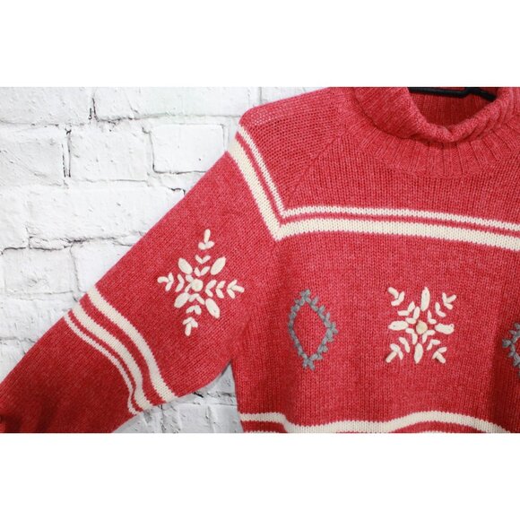 Vintage EMS Womens Red Wool Snowflake Sweater Size M Nordic Knit Warm Winter Top - Picture 6 of 8